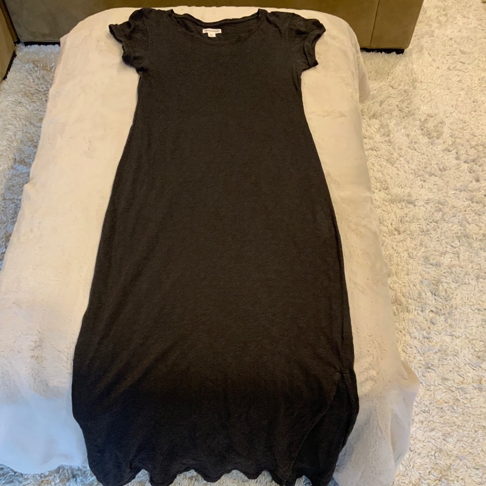 Artisan NY Grey M Short Sleeve Maxi  Dress Lightweight Cottagecore Cabincore